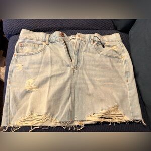 Garage Distressed Light Blue Denim Skirt